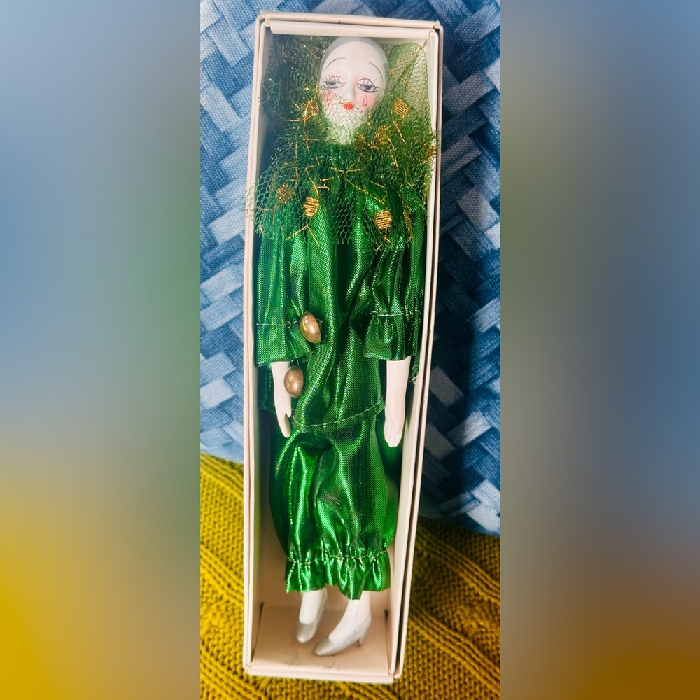 Vintage 80’s Harlequin, Pierrot, Clown Doll.